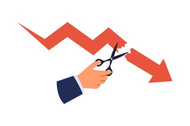 Düşen Kırmızı Oku Kesmek İçin Kayıp Kavramını Makasla Durdur. Finansal kaybın devamını önlemek için belirli bir fiyata ulaştığında emniyetin satılması için verilen emrin resmedilmesi