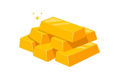 Bir yığın altın külçesinin tasviri. İllüstrasyon zenginlik, değerli metal yatırımları ve yedek mal varlıklarını sembolize ediyor..
