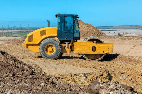 Special Wheeled Construction Equipment Roller Ramming Compaction Soil — Stock Photo, Image
