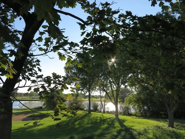 Sol a partir de Seven Bridges Golf Course en Hoffman Estates, Illinois a lo largo de Moon Lake Boulevard —  Fotos de Stock