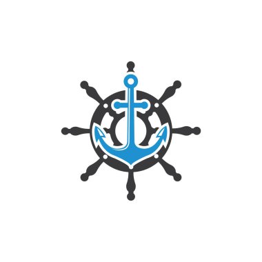 Denizcilik illüstrasyon şablonu tasarımı için gemi çapa vektör logo simgesi