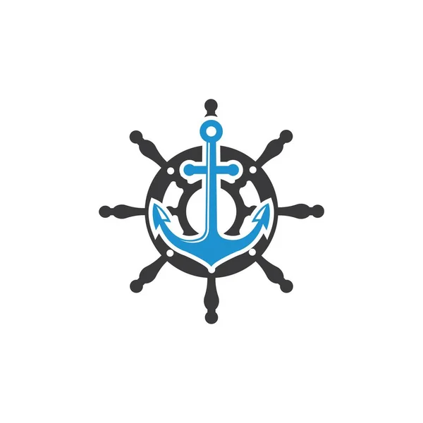 Stuurschip Anker Vector Logo Icoon Van Maritieme Illustratie Template Ontwerp — Stockvector