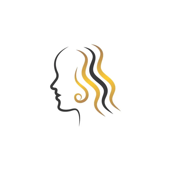 ヘアウェーブの女性のアイコンベクトルヘアスタイルとサロンのイラストのデザインシンボル — ストックベクタ