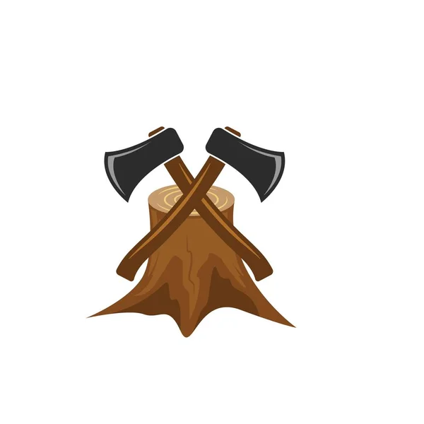 Axt Mit Baum Holz Baumstumpf Symbol Vektor Illustration Design Vorlage — Stockvektor