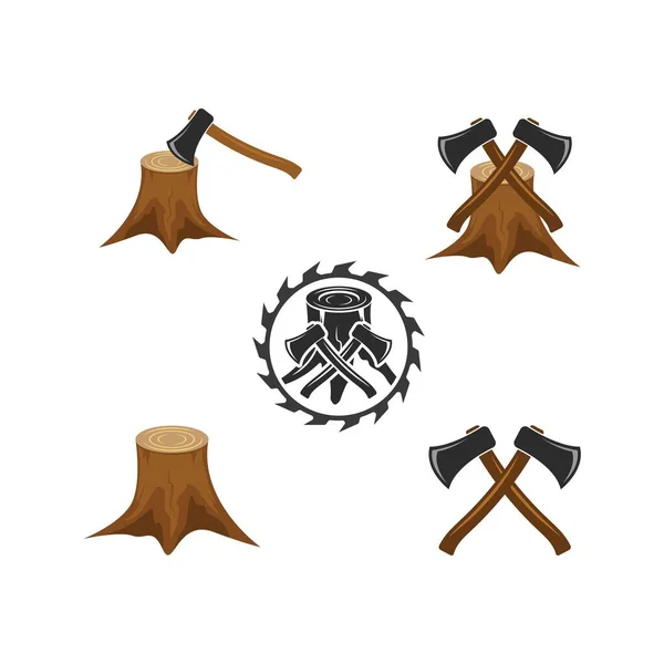 木の切り株のアイコンベクトルイラストデザインテンプレート付き斧ウェブ — ストックベクタ