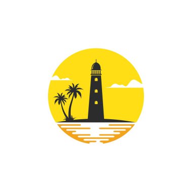 deniz feneri palmiye ağacı simgesi vektör çizim şablonu