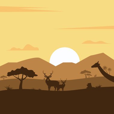 manzara afrikalı aminal in savanna vektör ikon illüstrasyon tasarımı şablonu