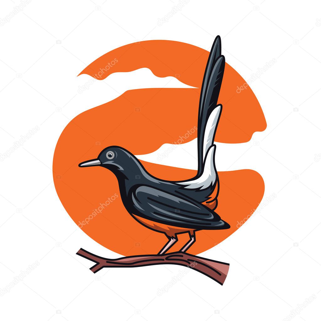 Magpie robin and sun vector element design template web