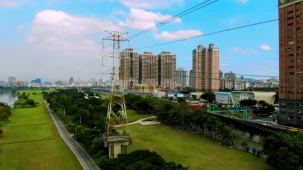 Foto Aerea Keelung Riverside Park Torre Elettrica Città Taipei Taiwan — Video Stock