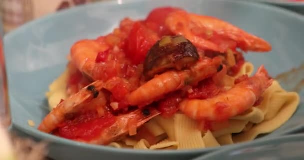 Spaghettis Cuisson Nouilles Aux Tomates Fruits Mer — Video