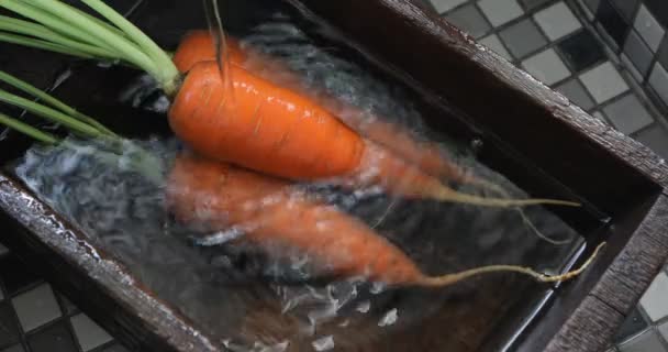 Juste Des Carottes Excavées Propres Dans Évier Cuisine Carottes Vitamines — Video