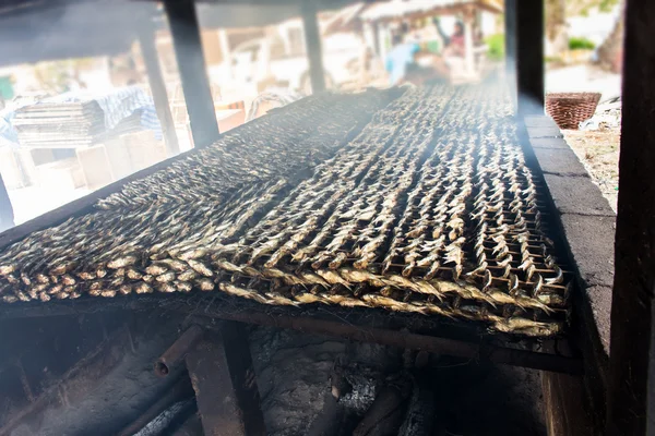 Smoked fish from fishing village food industry at krabi thailand — Stock Photo, Image