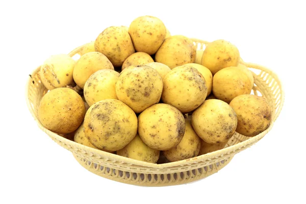 Longkong thai fruit in basket on white background — Stock Photo, Image