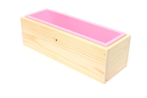 Silikonform für Seife mit Schachtel isoliert auf weißem Hintergrund — Stockfoto