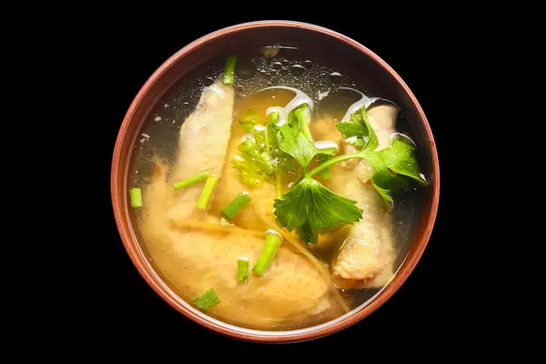 Soupe de poulet isolée sur fond — Photo