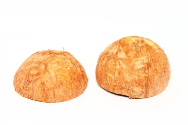 Hindistan cevizi kabuğu beyaz arkaplanda izole edildi