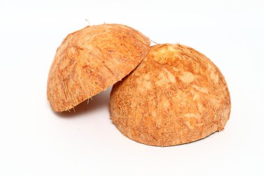Hindistan cevizi kabuğu beyaz arkaplanda izole edildi