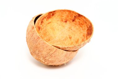 Hindistan cevizi kabuğu beyaz arkaplanda izole edildi