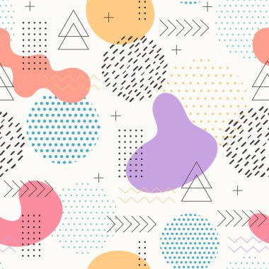 Memphis süsüsüyle kusursuz desen. Vektör soyut geometrik çizgi grafik şekilleri