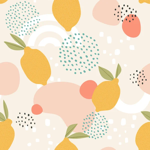 Modello Senza Cuciture Con Ornamento Astratto Frutti Limone — Vettoriale Stock