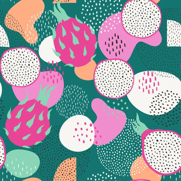 Seamless Pattern Abstract Ornament Dots Dragon Fruits 图库矢量图片