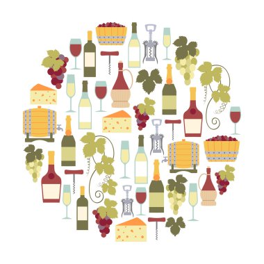 şarap simgeleri ile yuvarlak tasarım öğesi