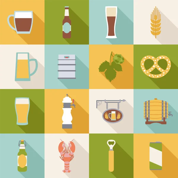 Set van platte bier pictogrammen — Stockvector