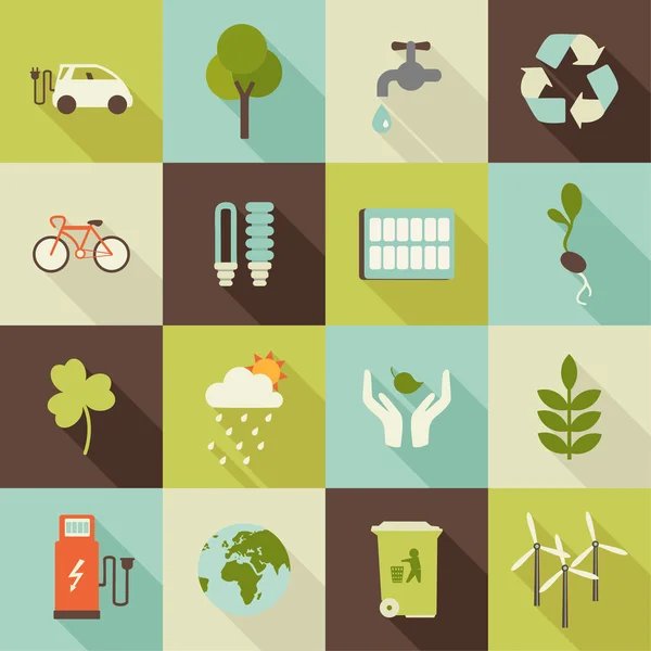 Set of flat ecology icons with shadows — Stock Vector