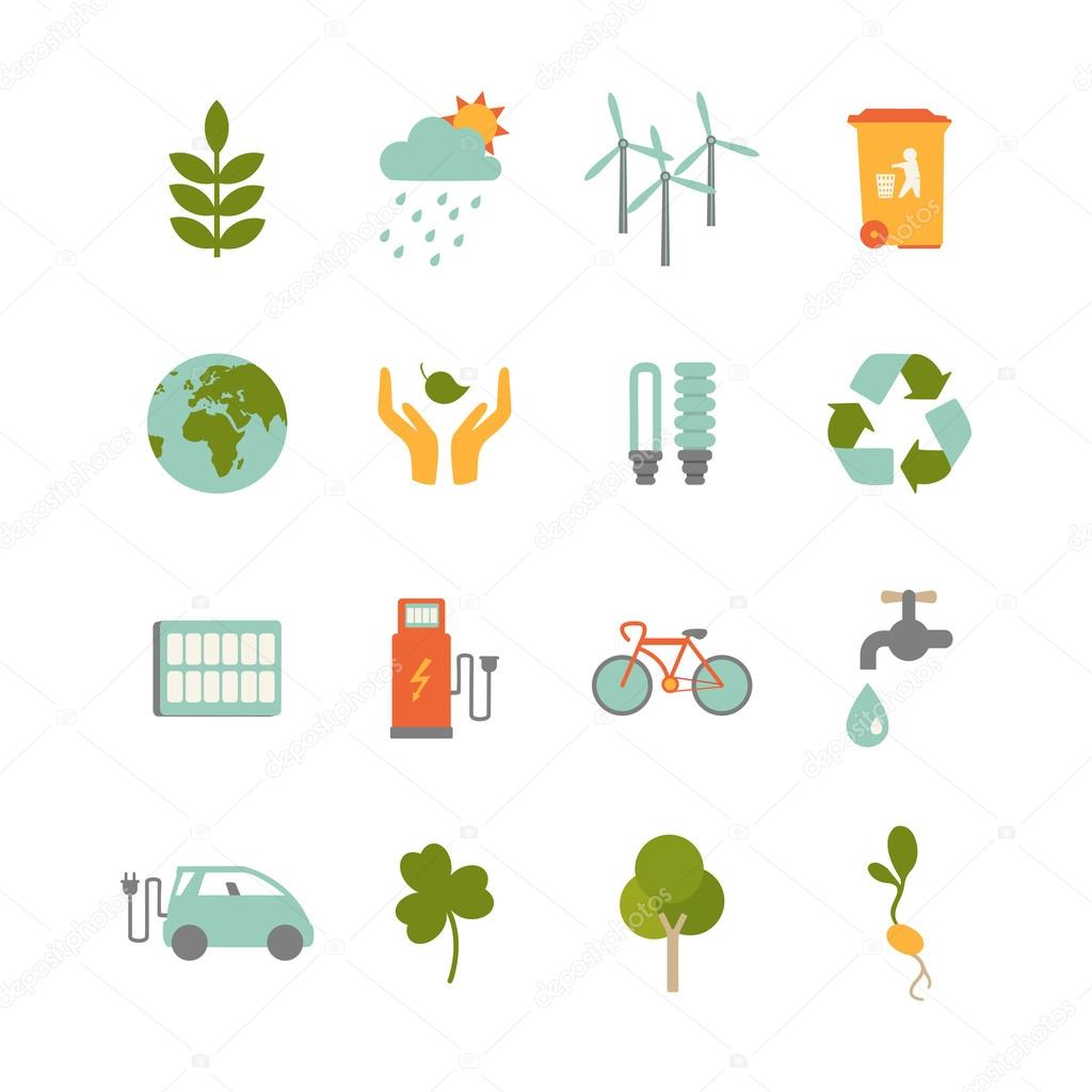 Set of colorful ecology icons