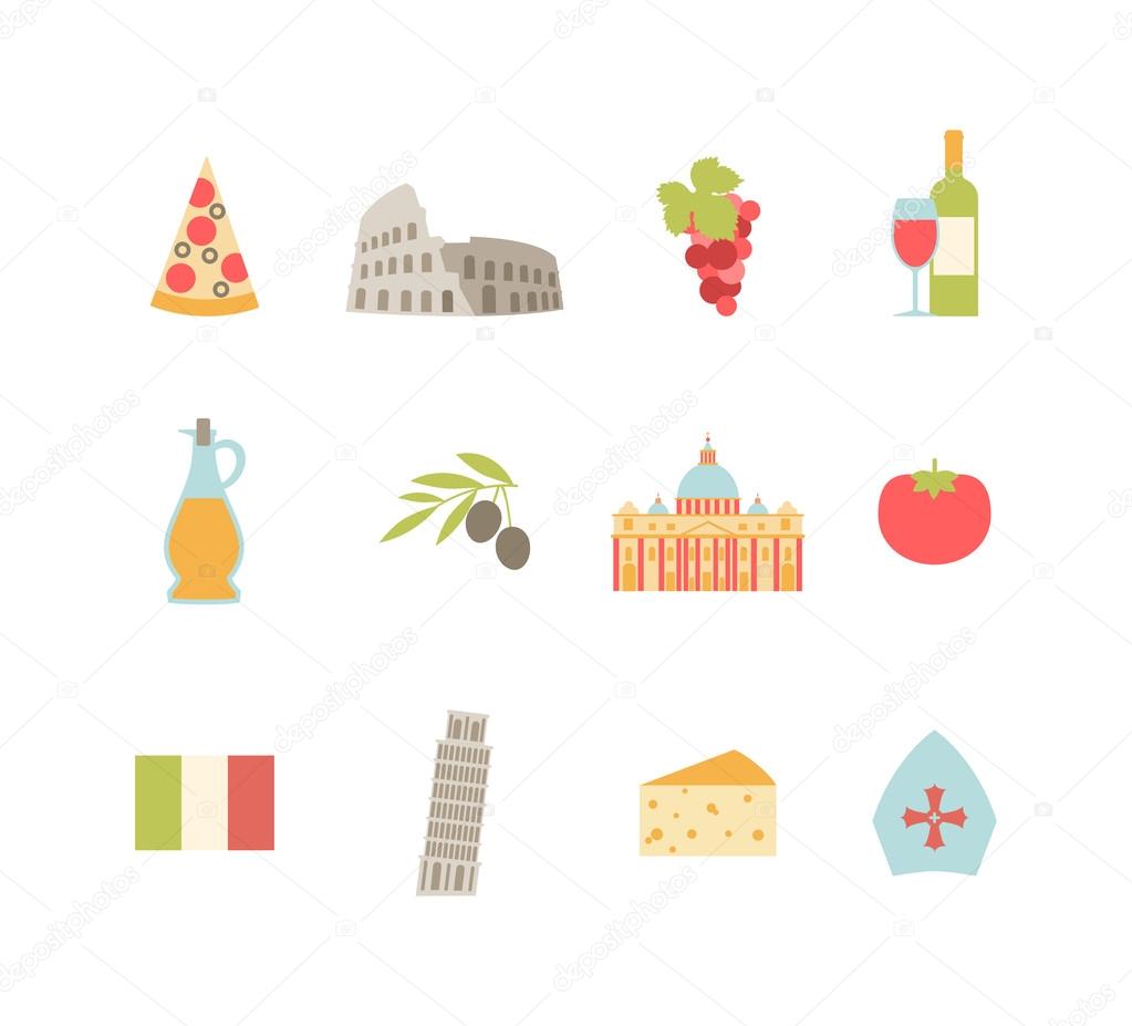 Set of colorful Italy icons