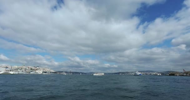 View from the Istanbul waterfront on moving ferry and Karakoy — Stock Video