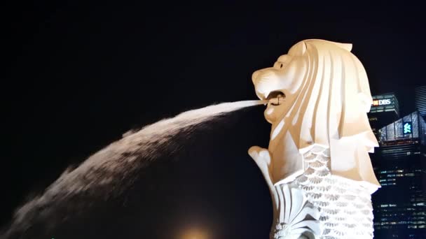 Fontana di Merlion la sera a Singapore - Mascotte di Singapore — Video Stock