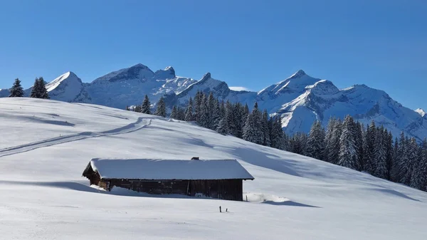 Idylické Zimní krajina poblíž Gstaad — Stock fotografie