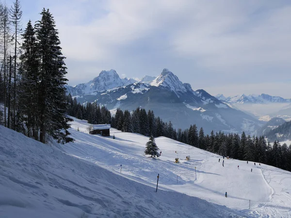 Skipiste Het Skigebied Horneggli Zwitserland — Stockfoto