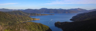 Marlborough seslerindeki manzara, Yeni Zelanda.