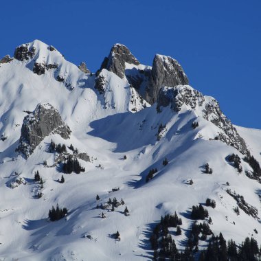 Snow covered mountains Gams Chopf and Schwarzchopf. View from Iltois. clipart