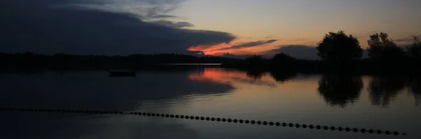 Sunset View Auslikon Wetzikon Bright Red Sky Shore Lake Pfaeffikon — Stock Photo, Image