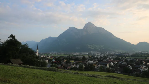 Scène Matin Dans Canton Saint Gall Villes Wangs Sargans Montagnes — Photo