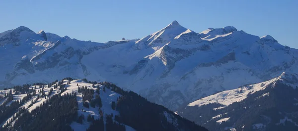 Monte Oldehore Diablerets Glaciar Inverno Visto Horeflue Schoenried — Fotografia de Stock