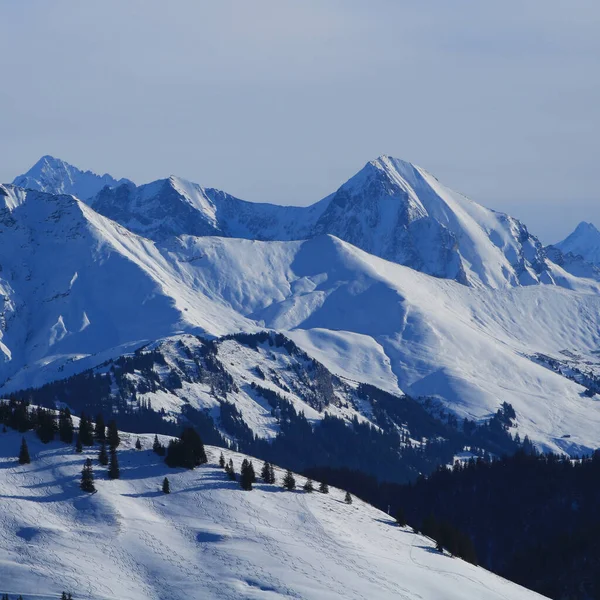 Paisagem Inverno Nos Alpes Suíços Vista Horefluh — Fotografia de Stock