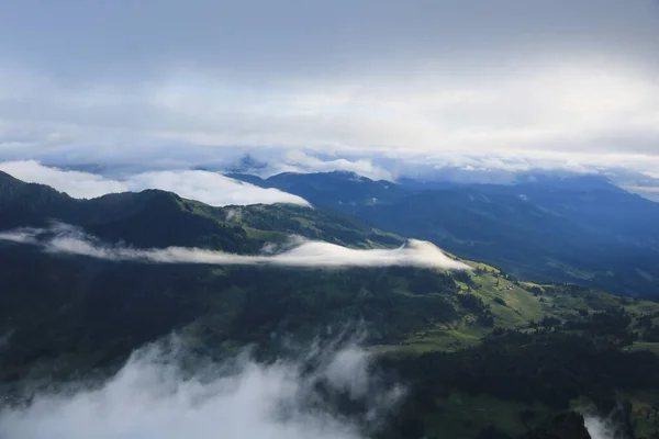 Stripes Fog Green Farmland Seen Brienzer Rothorn — Stock Photo, Image