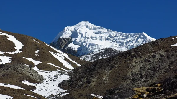 Ledovec zahrnuty vrchol hory Kangchung — Stock fotografie