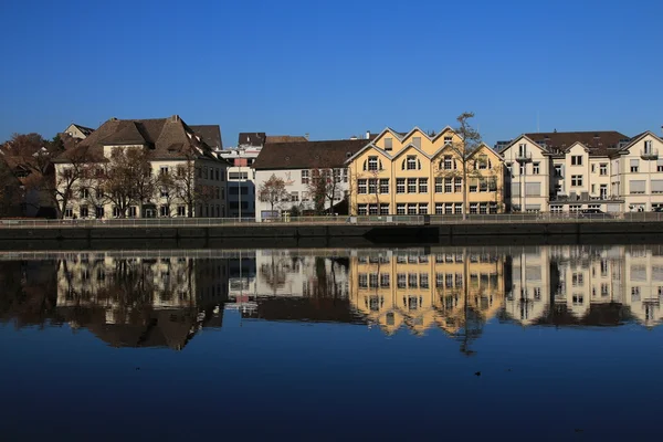 Stadt Der Schweiz Spiegelung Rhein — Stockfoto