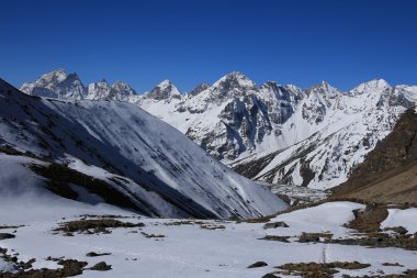 Gokyo Cho La Geçidi üzerinden giderken manzara