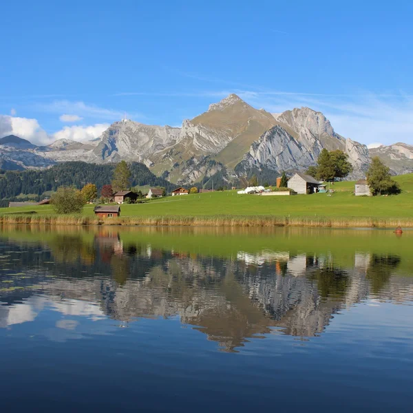 Alpstein range mirroring in lake Schwendisee — Stock Photo, Image