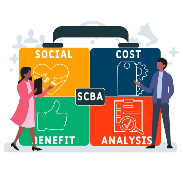 Design Piatto Con Persone Scba Acronimo Social Cost Benefit Analysis — Vettoriale Stock