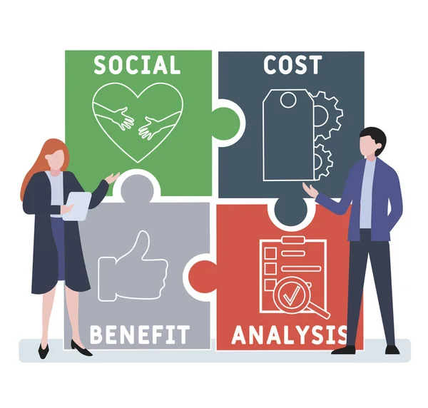 Platt Design Med Människor Scba Social Cost Benefit Analysis Akronym — Stock vektor