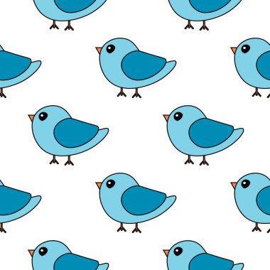 Kuşlarda kusursuz desen. Renkli trend vektör çizimi. Çizgi film tarzı. Düz dizayn. Kusursuz desen. Broşür, tebrik, davetiye, poster, afiş, kart, web