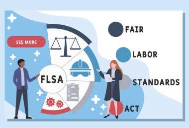 Vektör web sitesi tasarım şablonu. FLSA - adil iş standartları kısaltma, iş konsepti. Web sitesi afişi, pazarlama malzemeleri, iş sunumu, çevrimiçi reklamcılık için illüstrasyon.