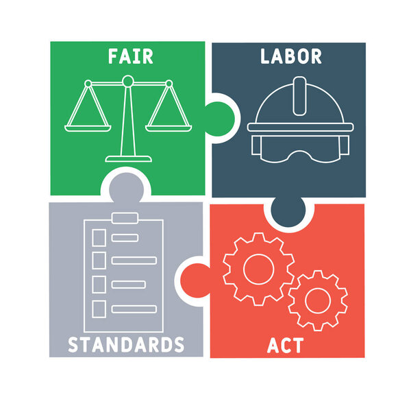 FLSA - fair labor standards act acronym  business concept background. vector illustration concept with keywords and icons. lettering illustration with icons for web banner, flyer, landing page